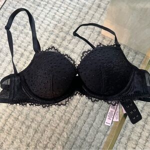 Victorias Secret polka dot Black Lace velvet Bra
